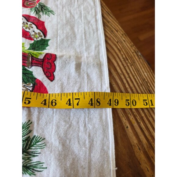 VTG MSM Christmas Tablecloth Holiday Holly bells Ribbon Square 50x50 Red Green - Picture 5 of 5
